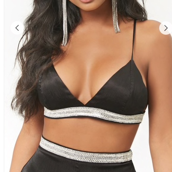 Forever 21 Tops - Forever 21 Black Satin Rhinestone Bralette